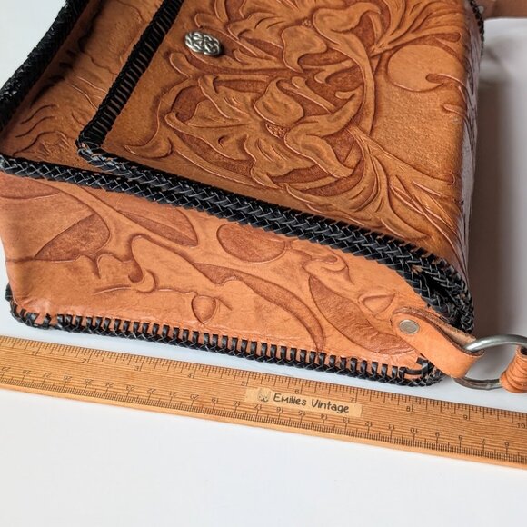 Vintage Hand Tooled Leather Purse Crossbody Shoulder Bag W/ Lily Flower & Fairy - Picture 12 of 14